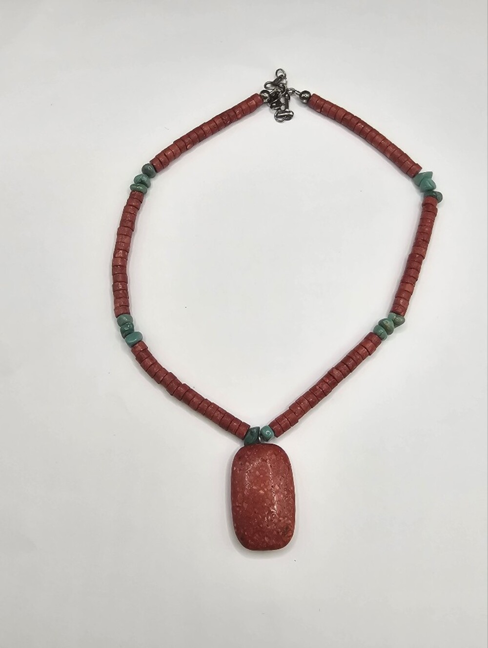 Genuine Red Coral & Turquoise Necklace Sterling Silver 16-21" Length